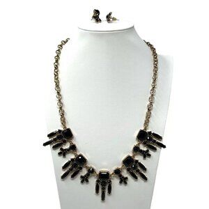 IMAN Women's Black Brass Tone Bib Statement Necklace Earrings Set